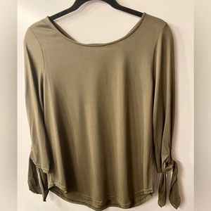 Olive green Chamille Cupro Tie Sleeve KnitTop, Size Small